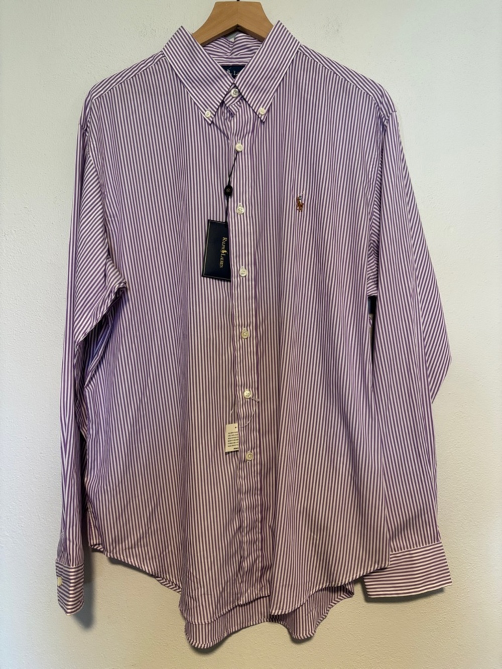 Ralph Lauren XL Purple & White Striped Button-Down Dress Shirt NWT Classic Fit
